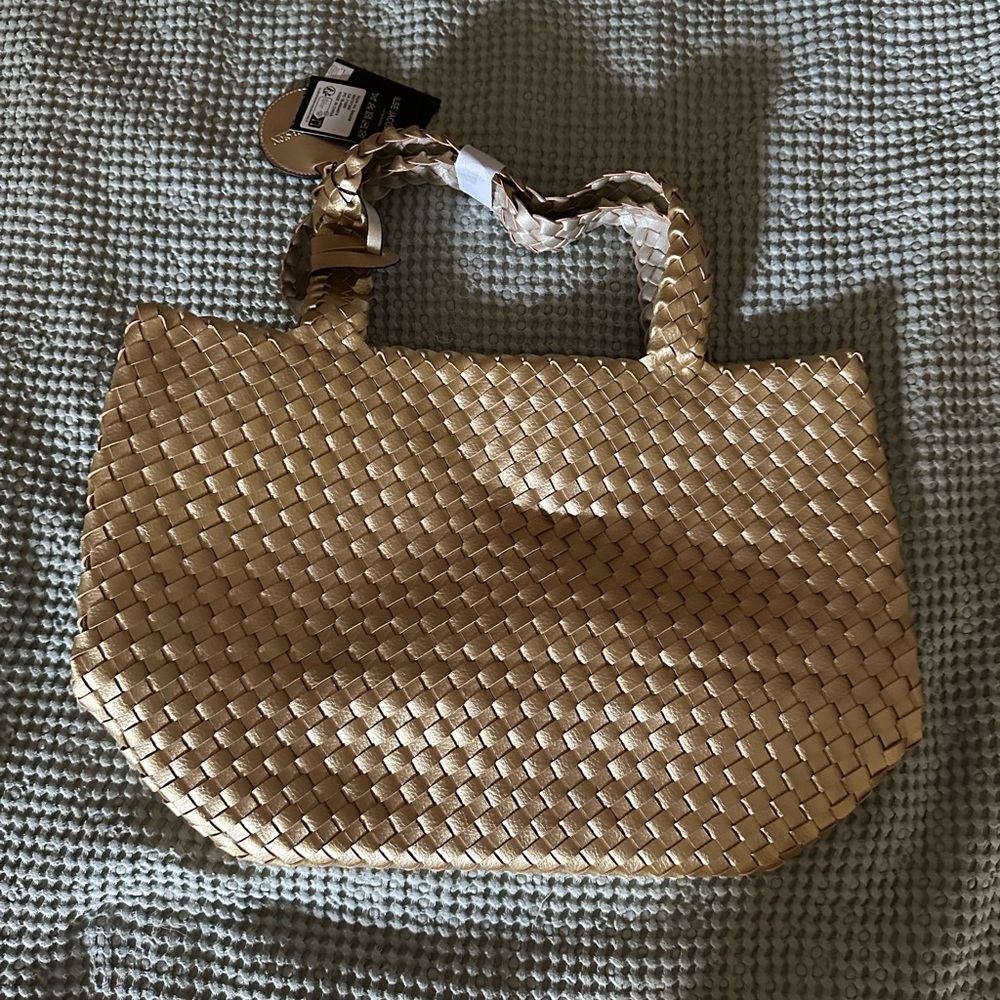 Elegant Gold Woven Tote Bag